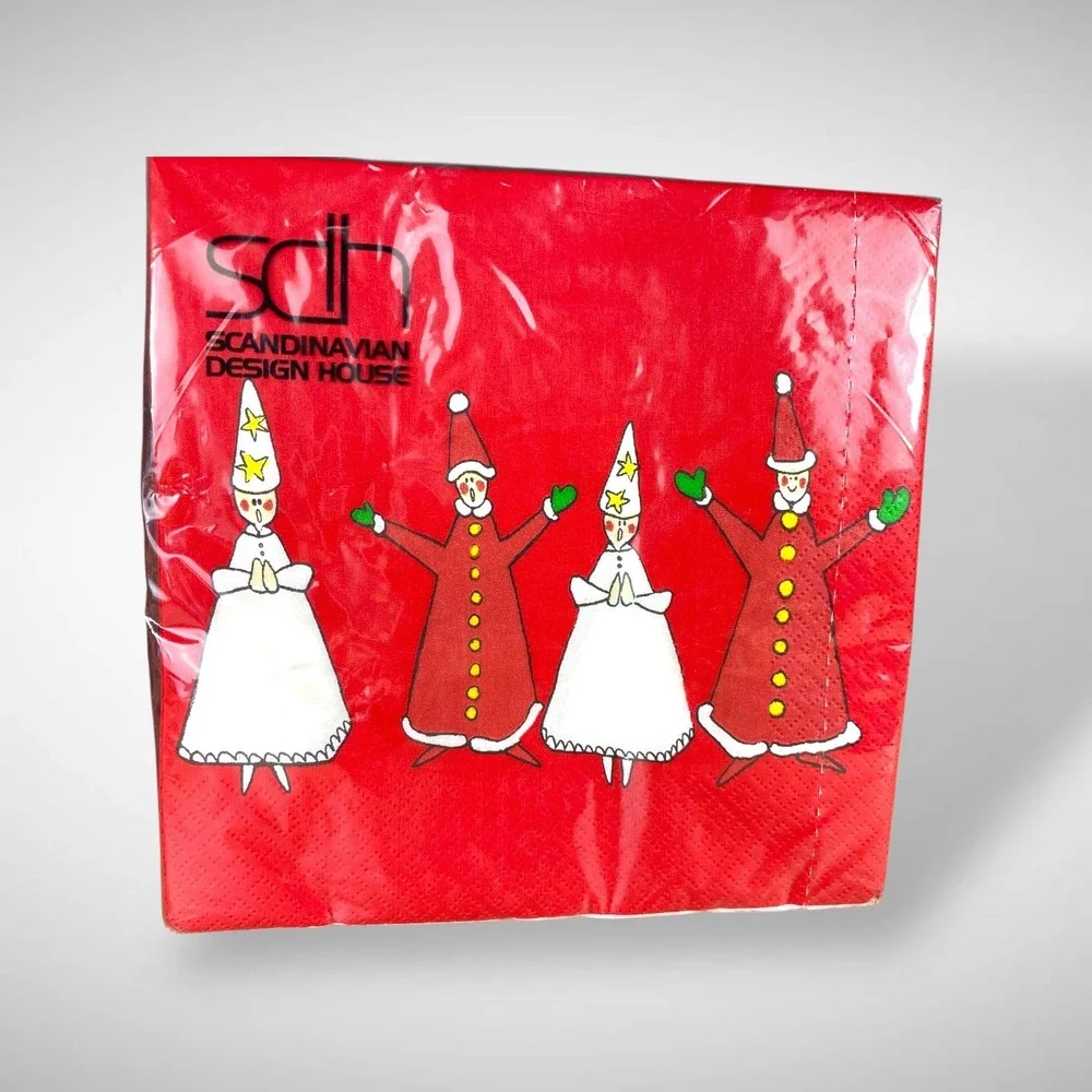 Scandinavian NOS Paper Napkins & Coasters Vintage Dala Horse Gnomes Lucia‎